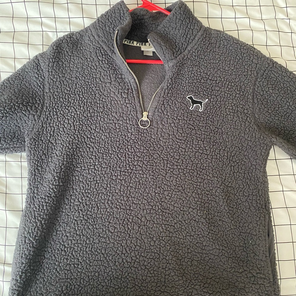 vs pink sherpa quarter zip